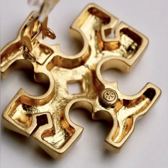 Tory Burch Authentic Bold Double T Golden Roxanne Large Clip On Stud Earrings - Picture 8 of 16